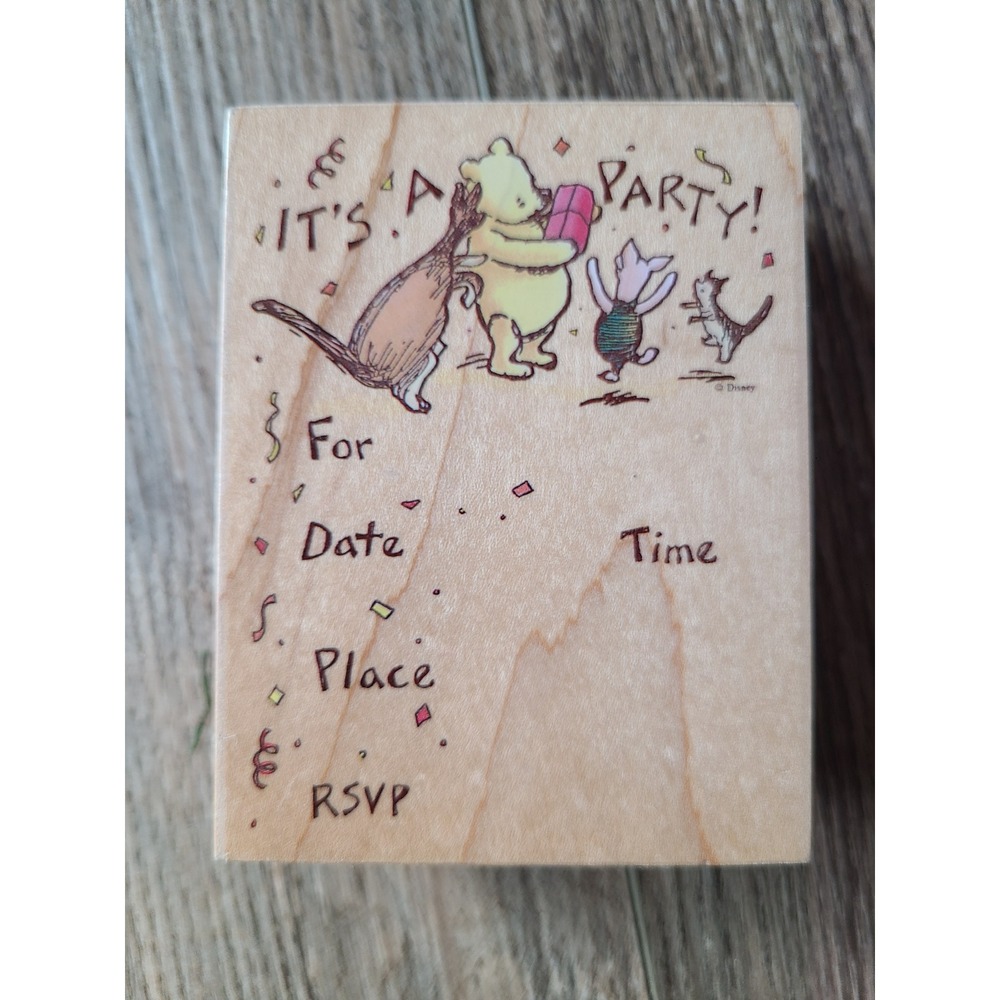 Vintage Disney Winnie the Pooh Party Invitation Wood Mounted Rubber Stamp